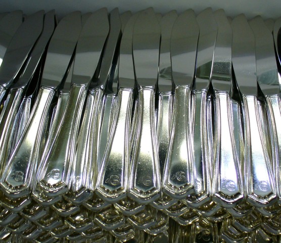 Beautifully polished silver ready for use at hotels, restaurants, country clubs, and residences